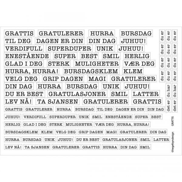 Hege Foyn Design - Klistremerker - Grattis - hvit