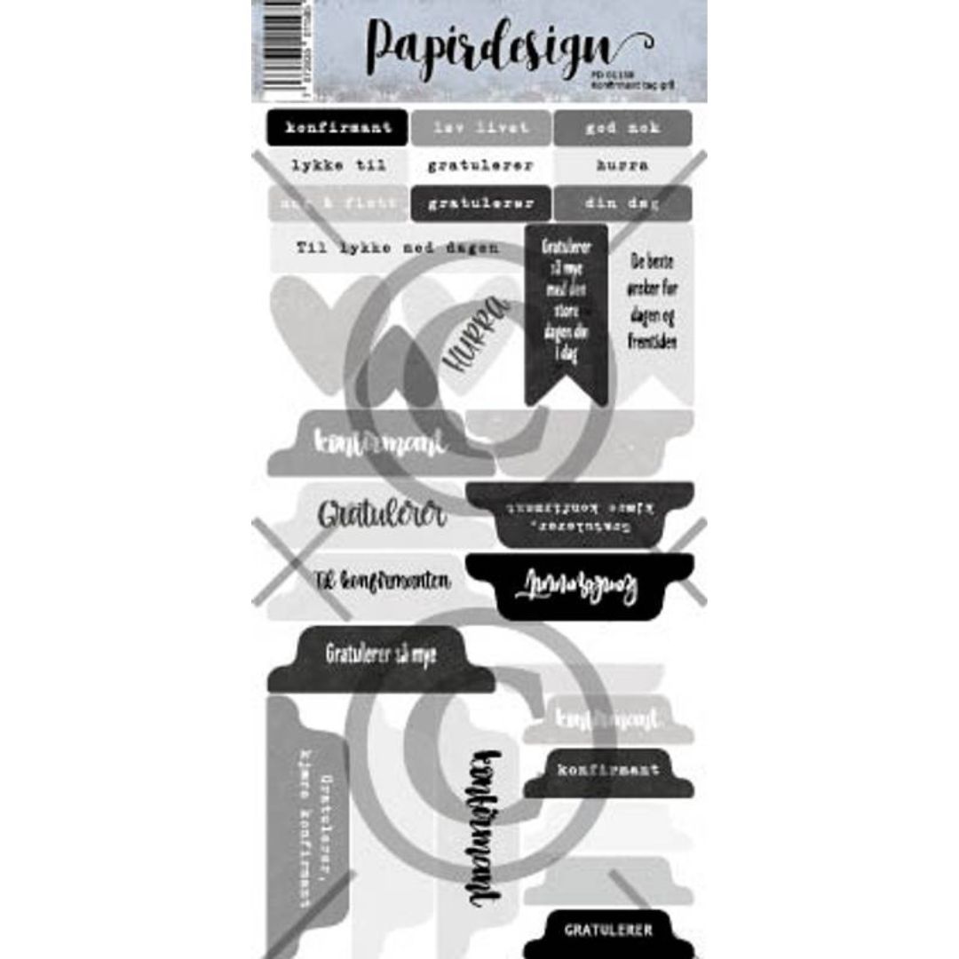 Papirdesign | Klistremerker - Konfirmant tag, grå