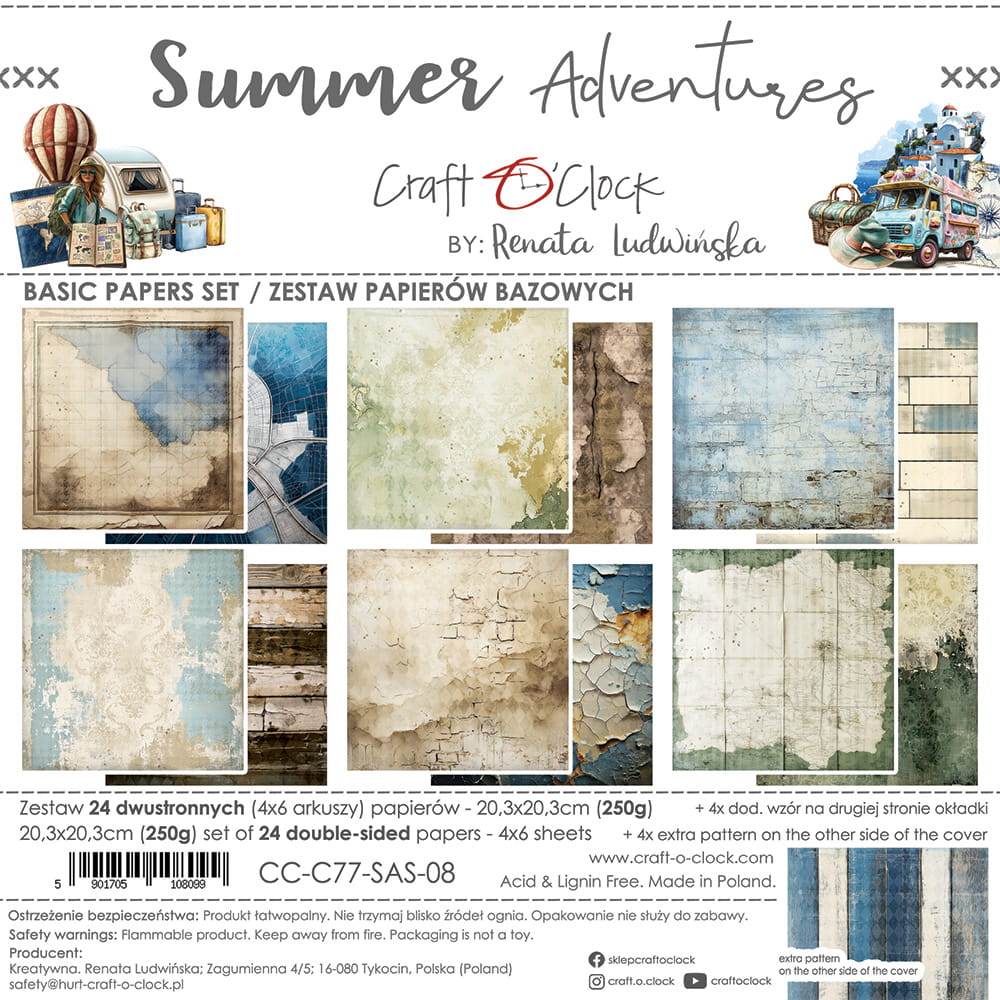 Craft O'Clock | 8x8 Basic Papers Set - Summer Adventures
