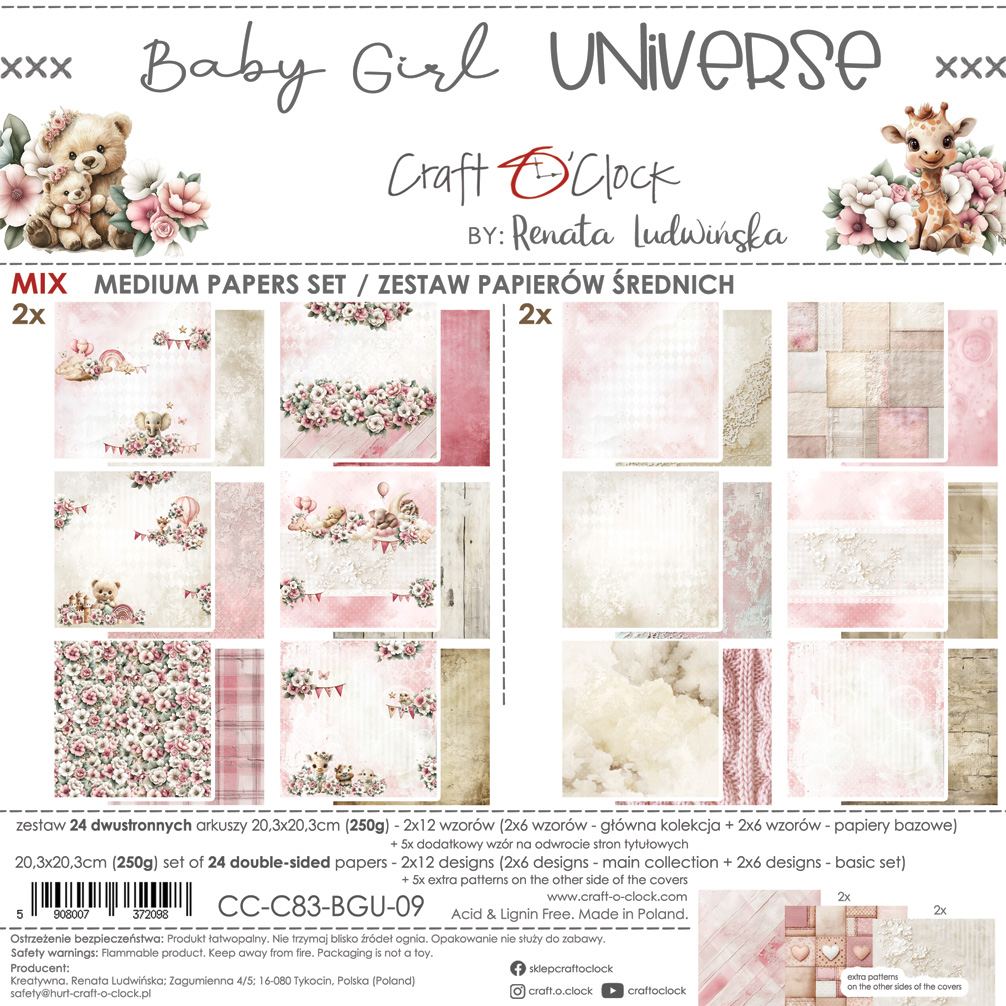 Craft O'Clock | 8x8 Mix Papers Set - Baby Girl Universe