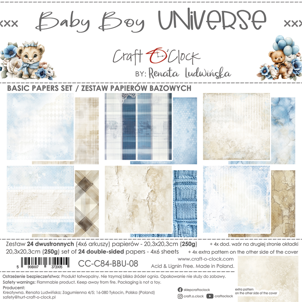 Craft O'Clock | 8x8 Basic Papers Set - Baby Boy Universe