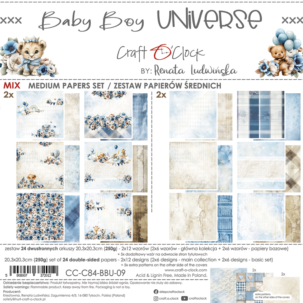 Craft O'Clock | 8x8 Mix Papers Set - Baby Boy Universe
