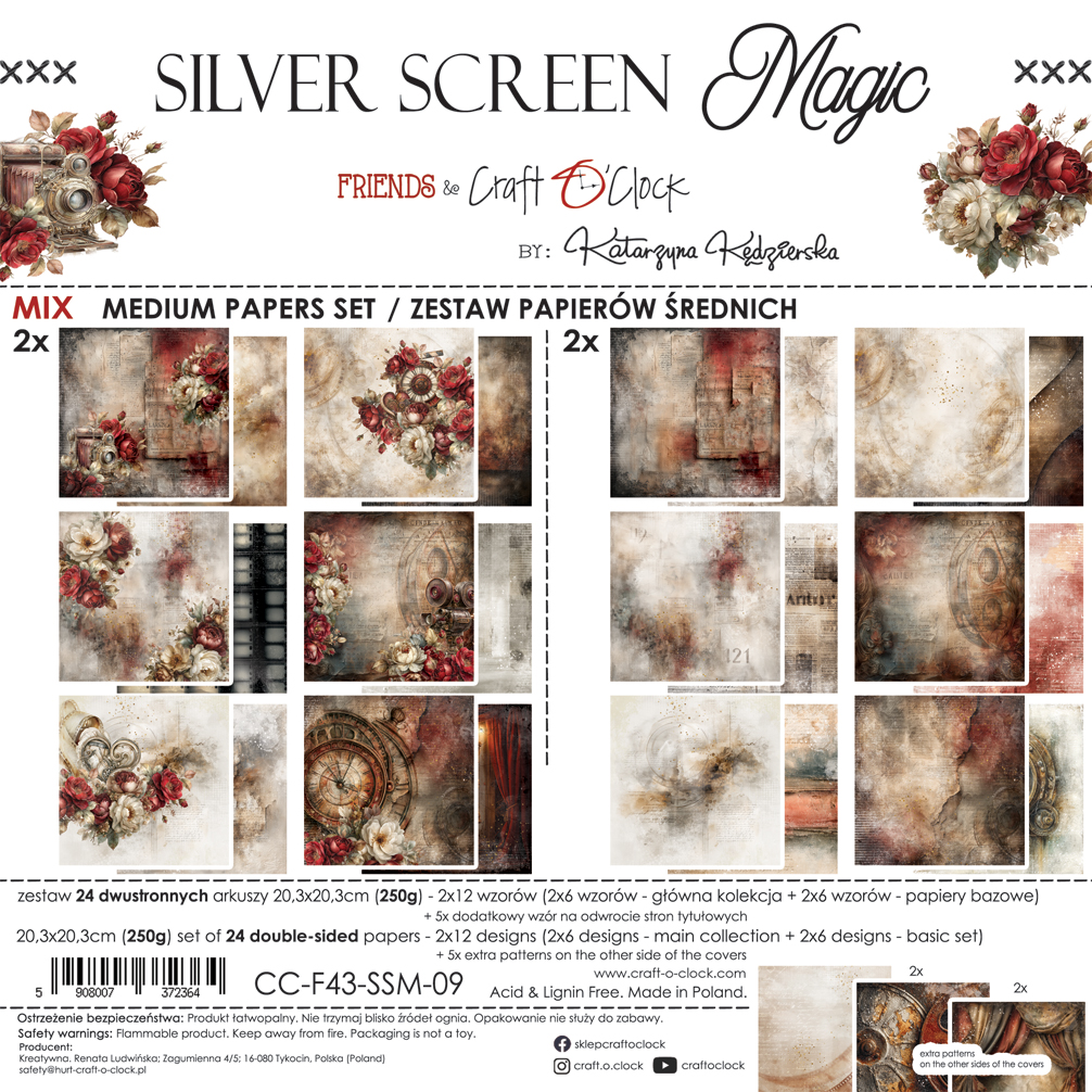 Craft O'Clock | 8x8 Mix Papers Set - Silver Screen Magic